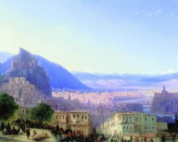 風景 Painting - イワン・アイヴァゾフスキーによるティフリス山の眺め